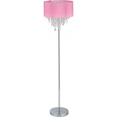Luminária de piso 60W Forma Cilíndrica 150×38 cm. Sala de estar, sala de jantar e quarto. Cristal, Metais e Têxtil. Cor rosa