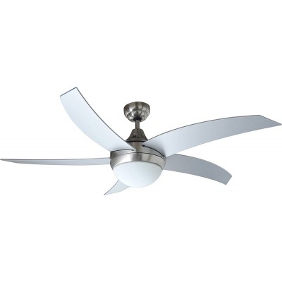 229,95 € Free Shipping | Ceiling fan with light 60W 60×32 cm. 5 blades-blades Living room, dining room and bedroom. Steel, PMMA and Wood. Silver Color