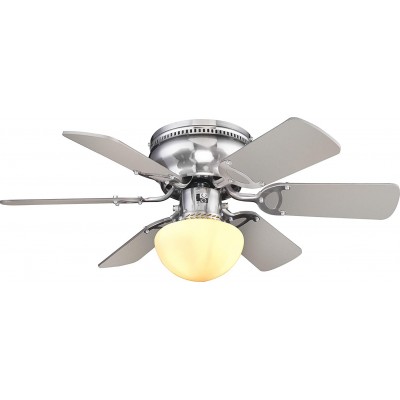 181,95 € Free Shipping | Ceiling fan with light 60W 28 cm. 6 blades-blades Living room, bedroom and lobby. Metal casting and Glass. Nickel Color