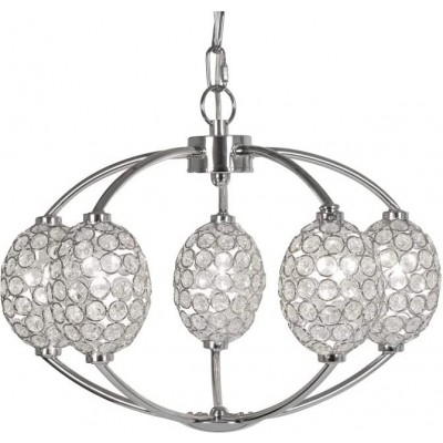 269,95 € Free Shipping | Hanging lamp Spherical Shape 52×52 cm. 5 light points Living room, dining room and bedroom. Crystal. Plated chrome Color