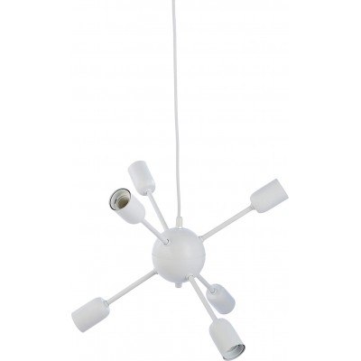 Lámpara de araña Forma Cilíndrica 80×44 cm. 6 puntos de luz Salón, dormitorio y vestíbulo. Metal. Color blanco