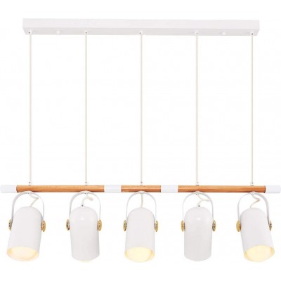 189,95 € Free Shipping | Hanging lamp 40W Cylindrical Shape 120×100 cm. 5 adjustable spotlights Living room, dining room and bedroom. Metal casting. White Color