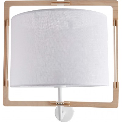 Lampada da parete per interni Forma Cilindrica 49×47 cm. Soggiorno, sala da pranzo e camera da letto. Metallo, Legna e Tessile. Colore bianca