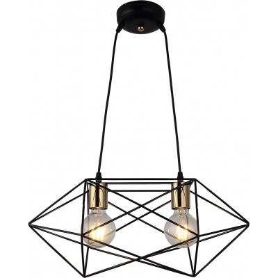 Lámpara colgante 40W 52×24 cm. Doble foco con estructura metálica Salón, comedor y dormitorio. Metal. Color negro