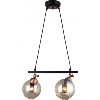 179,95 € Free Shipping | Hanging lamp 40W Spherical Shape 90×38 cm. 2 points of light Living room, dining room and lobby. Crystal, Metal casting and Glass. Black Color