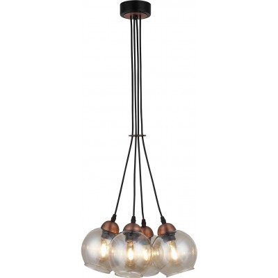 217,95 € Free Shipping | Hanging lamp 40W Spherical Shape 85×28 cm. 4 points of light Living room, dining room and lobby. Crystal, Metal casting and Glass. Black Color