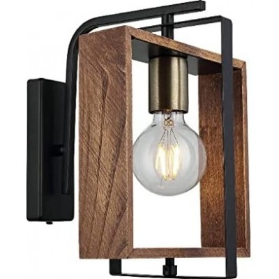 Indoor wall light 40W Rectangular Shape 31×31 cm. Living room, dining room and lobby. Metal casting and Wood. Brown Color