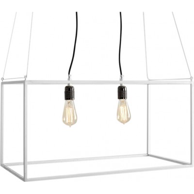 Lampe à suspension 60W Façonner Rectangulaire 220×70 cm. Double foyer Salle, salle à manger et hall. Métal. Couleur blanc