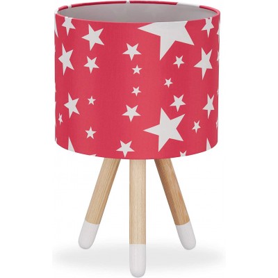 Lámpara de sobremesa 40W Forma Cilíndrica 40×25 cm. Trípode de sujeción. Diseño con dibujo de estrellas Salón, comedor y vestíbulo. Madera y Textil. Color rosa