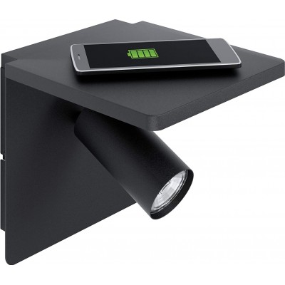 142,95 € Free Shipping | Indoor spotlight Eglo Cylindrical Shape 21×18 cm. Spotlight with QI wireless charger Living room, dining room and lobby. Modern Style. Steel and Aluminum. Black Color