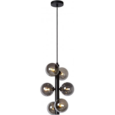 173,95 € Free Shipping | Hanging lamp 168W Spherical Shape 150×26 cm. 6 light points Living room, dining room and lobby. Retro Style. Steel and Glass. Black Color