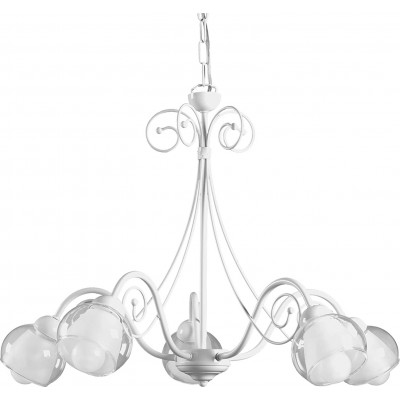 139,95 € Free Shipping | Chandelier 52×48 cm. 5 light points Living room, dining room and bedroom. Modern Style. Metal casting and Glass. White Color