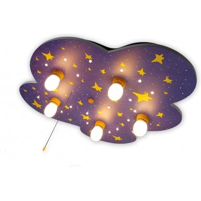 253,95 € Free Shipping | Kids lamp 40W 74×57 cm. 5 points of light. Cloud design and star drawings Living room, dining room and bedroom. Wood. Blue Color