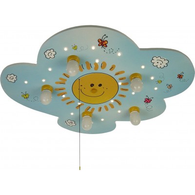 Kids lamp 40W 74×57 cm. 5 points of light. Cloud-shaped design with drawings of the sun, clouds and butterflies Living room, bedroom and lobby. Wood. Blue Color
