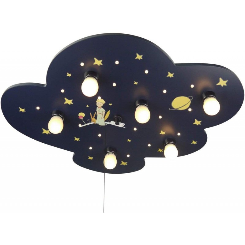 203,95 € Free Shipping | Kids lamp 40W 74×57 cm. 6 spotlights. drawings of the little prince Wood. Blue Color