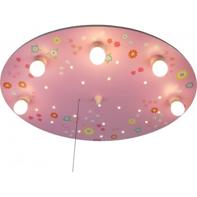 Kids lamp 40W Round Shape 71×53 cm. 5 spotlights. Flower drawings Living room, dining room and bedroom. PMMA and Wood. Rose Color