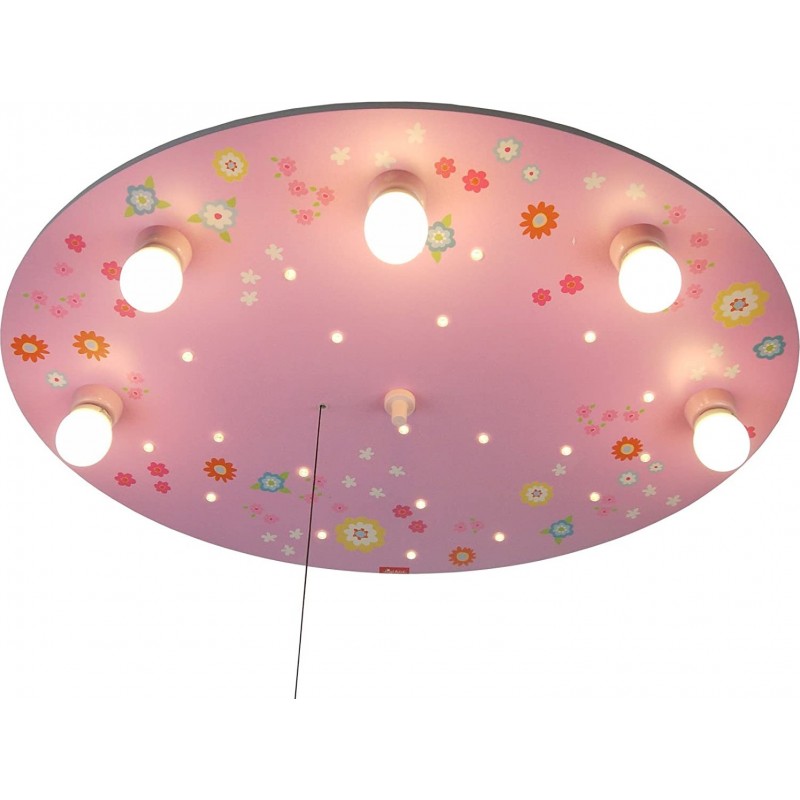 173,95 € Free Shipping | Kids lamp 40W Round Shape 71×53 cm. 5 spotlights. Flower drawings Living room, dining room and bedroom. PMMA and Wood. Rose Color