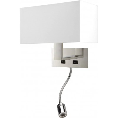 Luz de parede interna Forma Retangular 27×22 cm. Lâmpada auxiliar para leitura Sala de jantar, quarto e salão. Aço e Têxtil. Cor branco