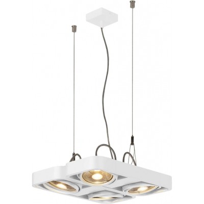 Lampe à suspension 75W Façonner Carré 42×42 cm. 4 spots LED orientables Salle, salle à manger et hall. Style moderne. Aluminium. Couleur blanc