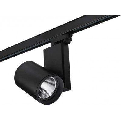 Foco para interior Forma Cilíndrica 28×18 cm. LED Orientable. Sistema de carril-riel. Regulable en posición Salón, comedor y dormitorio. Aluminio. Color negro