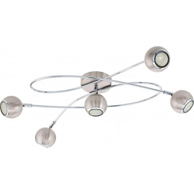 148,95 € Free Shipping | Chandelier Eglo 3W 3000K Warm light. 70×66 cm. 5 LED spotlights Living room, dining room and lobby. Modern Style. Steel and Metal casting. Silver Color