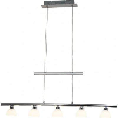 Hanging lamp 5W 3000K Warm light. Extended Shape 175×98 cm. 5 LED light points. adjustable height Living room, bedroom and lobby. Modern Style. Crystal and Metal casting. Plated chrome Color