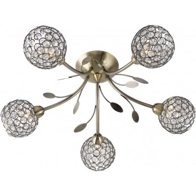 196,95 € Free Shipping | Ceiling lamp 165W Spherical Shape 54×54 cm. 5 spotlights Living room, dining room and bedroom. Classic Style. Crystal and Glass. Brass Color