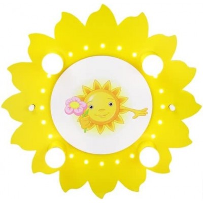 Lampada per bambini 40W Forma Rotonda 50×50 cm. 4 punti luce. design a forma di sole Soggiorno, camera da letto e atrio. Legna. Colore giallo