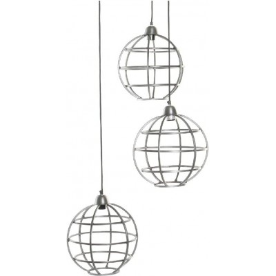 Lámpara colgante Forma Esférica 25×11 cm. 3 puntos de luz Salón, comedor y dormitorio. Metal. Color aluminio