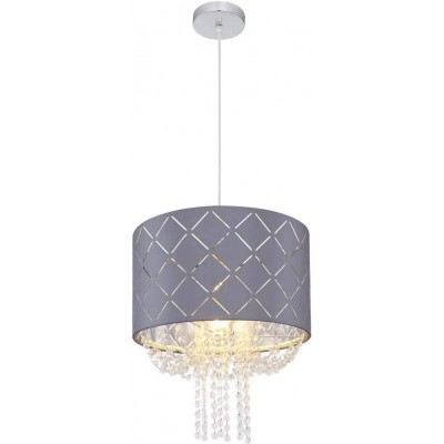 147,95 € Free Shipping | Hanging lamp 40W Cylindrical Shape 42×39 cm. Living room, dining room and lobby. Crystal and Metal casting. Plated chrome Color