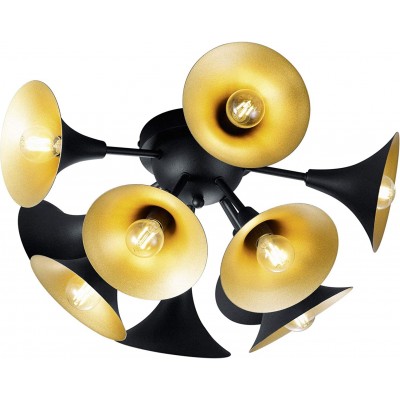 Lampada da soffitto Trio 28W Forma Conica 50×50 cm. 10 faretti. Design a forma di tromba Sala da pranzo, camera da letto e atrio. Stile moderno. Metallo. Colore nero