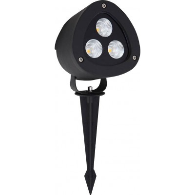 Holofote externo 20W Forma Redondo 41×13 cm. 3 pontos de luz LED. Fixação ao solo por estaca Terraço, jardim e espaço publico. Cor preto