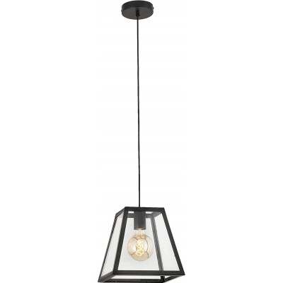 Lámpara colgante 15W Forma Cúbica 25×25 cm. Salón, comedor y dormitorio. Metal y Vidrio. Color negro