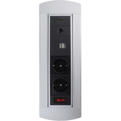 照明灯具 3600W 长方形 形状 33×12 cm. 插座。 2个USB连接端口 客厅, 饭厅 和 大堂设施. 设计 风格. 铝. 银 颜色