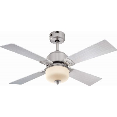 343,95 € Free Shipping | Ceiling fan with light 17W Round Shape 105×105 cm. 4 vanes-blades. Remote control Living room, dining room and bedroom. Classic Style. Metal casting. Nickel Color