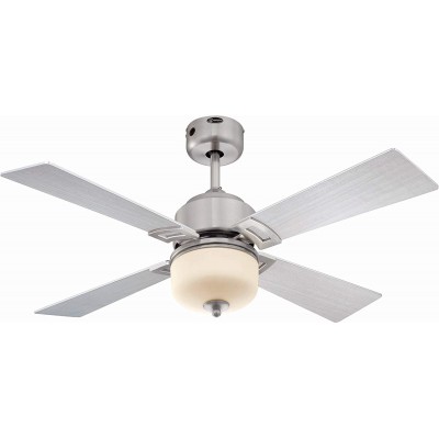 326,95 € Envio grátis | Ventilador de teto com luz 17W 105×105 cm. 4 palhetas-lâminas. Controle remoto Metais. Cor níquel