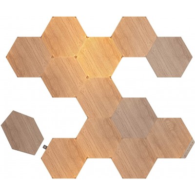 Caja de 13 unidades Iluminación decorativa 23×20 cm. Paneles LED hexagonales Salón, comedor y dormitorio. Estilo cool. Madera. Color marrón