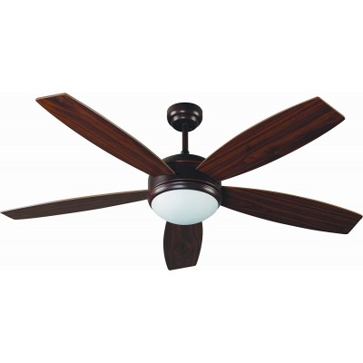 Ceiling fan with light 60W Ø 132 cm. 5 vanes-blades. Remote control Living room, dining room and bedroom. Aluminum and Wood. Brown Color