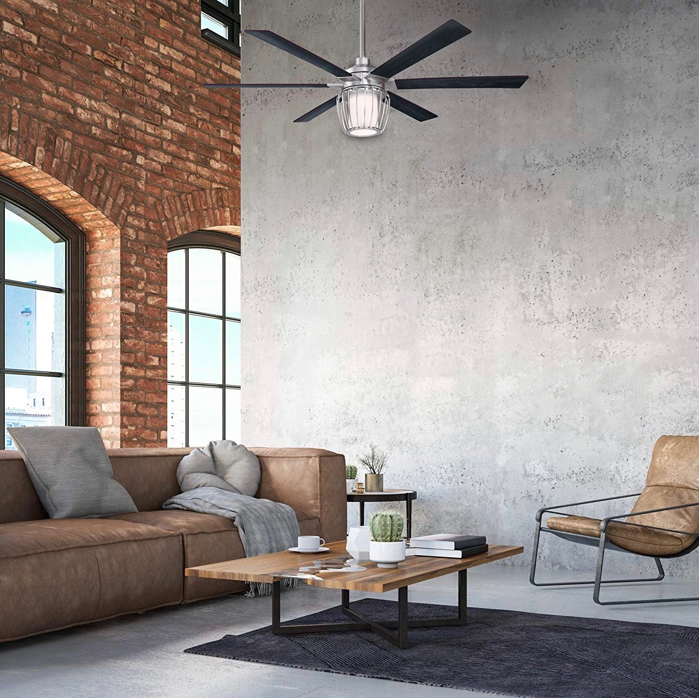 369,95 € Spedizione Gratuita | Ventilatore da soffitto con luce 75W 152×152 cm. 6 pale. Telecomando Metallo e bicchiere. Colore nero