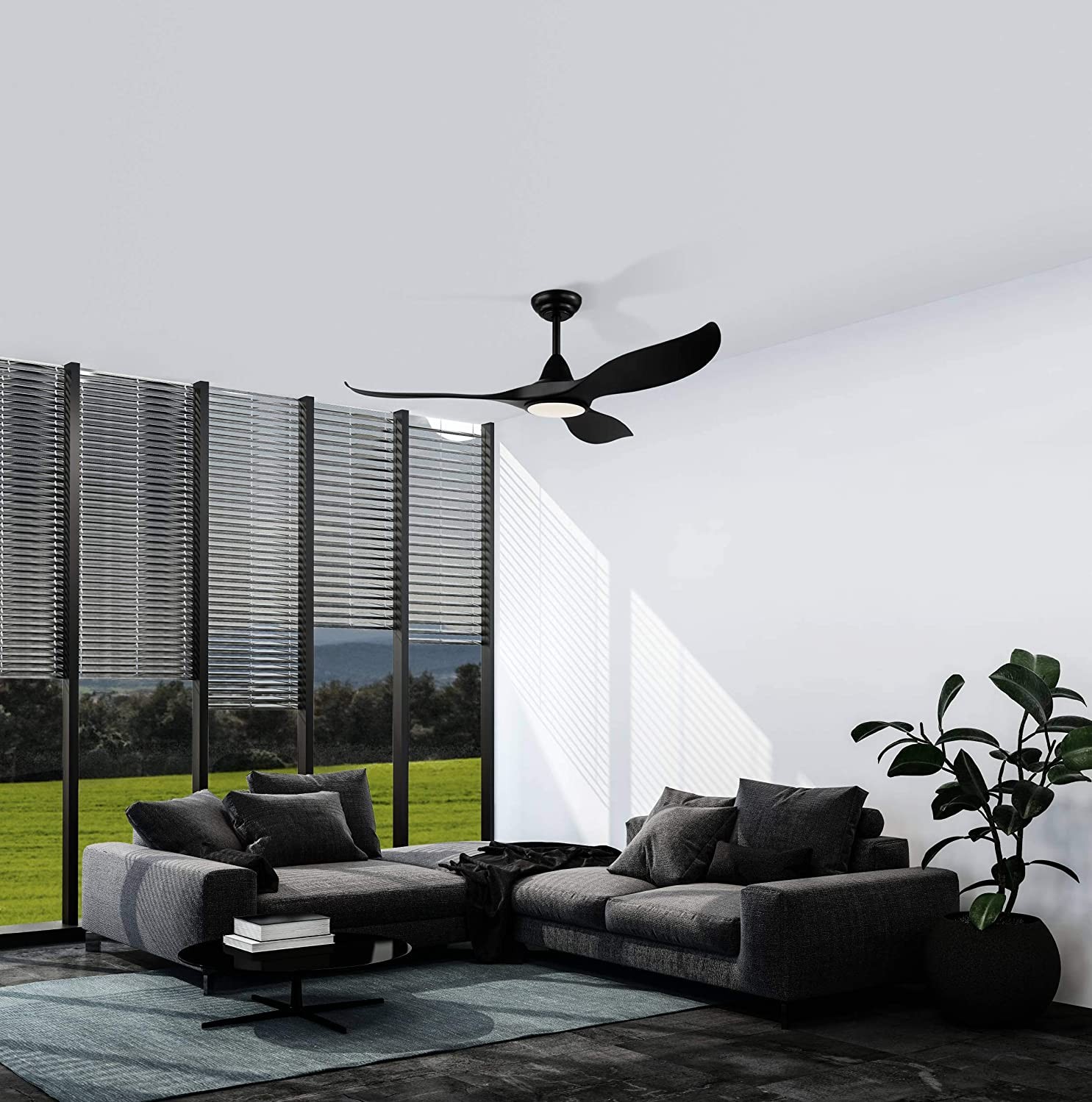 443,95 € Kostenloser Versand | Deckenventilator mit Licht Eglo 15W Ø 132 cm. 3 Flügelblätter. Fernbedienung. Still. Sommer- und Winterfunktion Abs. Schwarz Farbe