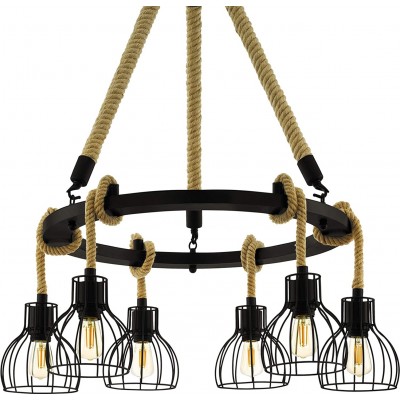 Chandelier Eglo 28W Round Shape 109×76 cm. 6 spotlights Living room, bedroom and lobby. Industrial Style. Steel, Metal casting and Wood. Black Color