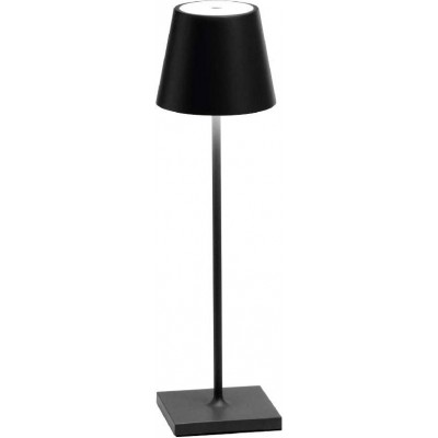 Lámpara de sobremesa Forma Cónica 38×11 cm. LED regulable. Conexión USB. Base de carga por contacto Salón, comedor y vestíbulo. Aluminio y PMMA. Color negro