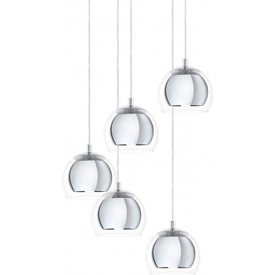 Hanging lamp Eglo 40W Spherical Shape 150×59 cm. 5 spotlights Living room, bedroom and lobby. Steel and Glass. Plated chrome Color