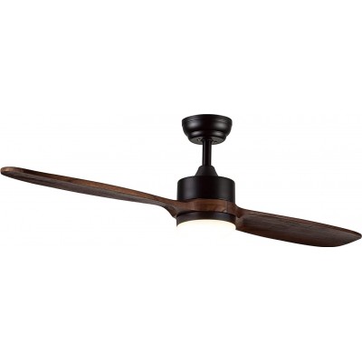 328,95 € Free Shipping | Ceiling fan with light 15W 132×132 cm. 2 vanes-blades. Remote control. timer. dimmable LED lighting Living room, kitchen and dining room. Nordic Style. Steel, Acrylic and Aluminum. Brown Color
