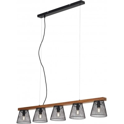 348,95 € Free Shipping | Hanging lamp 25W Conical Shape 136×110 cm. 5 adjustable spotlights. mesh lampshade Living room, dining room and bedroom. Retro and vintage Style. Metal casting and Wood. Black Color