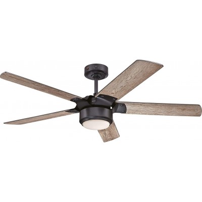 319,95 € Free Shipping | Ceiling fan with light 40W 3000K Warm light. 63×45 cm. 5 vanes-blades. LED lighting. Remote control Living room, dining room and lobby. Retro, vintage and industrial Style. Metal casting and Glass. Brown Color