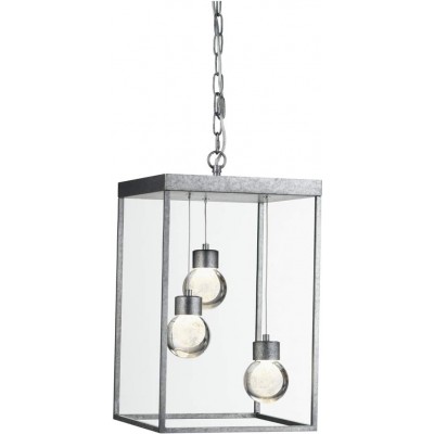 328,95 € Free Shipping | Hanging lamp 3000K Warm light. Cubic Shape 57×39 cm. 3 points of light Living room, dining room and bedroom. Silver Color
