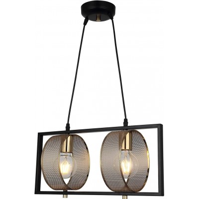 Lampada a sospensione 40W Forma Quadrata 48×28 cm. 2 punti luce Soggiorno, sala da pranzo e camera da letto. Metallo. Colore nero