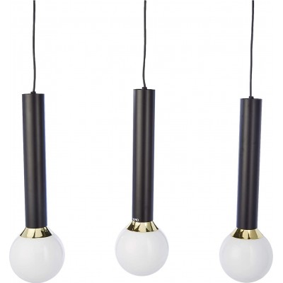 Lampada a sospensione 40W Forma Cilindrica 50×30 cm. 3 punti luce Soggiorno, sala da pranzo e camera da letto. Cristallo e Metallo. Colore nero