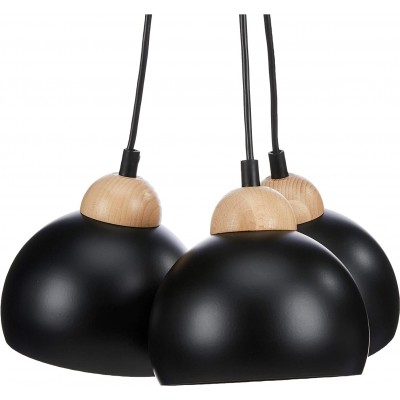 294,95 € Free Shipping | Hanging lamp Spherical Shape 90×30 cm. Triple focus Dining room, bedroom and lobby. Metal casting and Wood. Black Color
